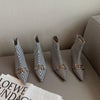Side Zipper Small Heel Houndstooth Fashion Boots