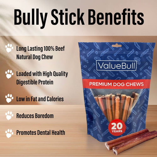ValueBull Bully Sticks for Dogs, Medium 6 Inch, 100 Count Bulk Pack