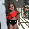 Girls Summer Split Slanted Shoulder Ruffled Candy Color Swimsuit