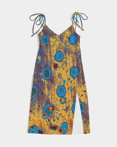 PEACOCK DESIGN BY FLIPSTYLEZ  Women's All-Over Print Tie Strap Split Dress
