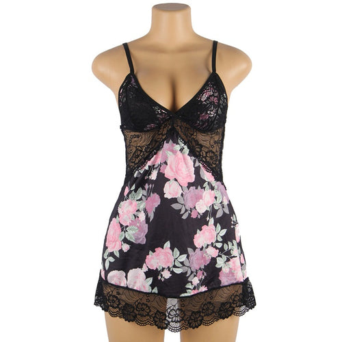 Plus Size Embroidery Patchwork Lace Sleeping Dress
