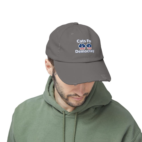 Cats For Democracy Unisex Distressed Cap