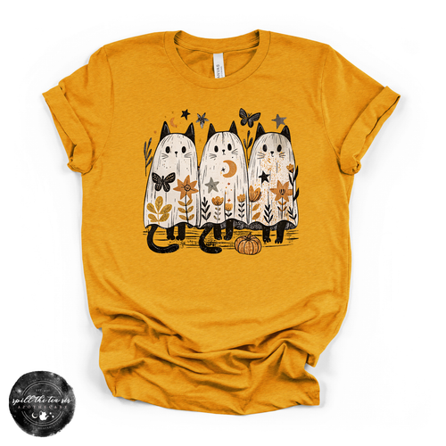 Ghost Cat Trio Tee | Cute Halloween Black Cat Graphic T-Shirt