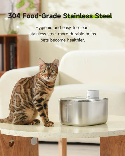 4L Wireless Cat Water Fountain - Auto Sensor Pet Drinking Fountain with Battery | Stainless Steel Cordless Water Dispenser for Dogs & Cats