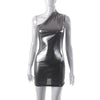 New One-shoulder Sleeveless Slim Wrap Buttock Bright Face Hot Girl Dress
