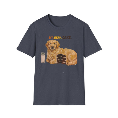 Sit. Stay. Cake. Golden Retriever T-Shirt | Funny Dog Mom Shirt