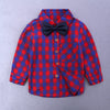 Boy's Long-sleeved Plaid Shirt Denim Trousers Three-piece Set
