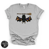 Bat on a Broom Tee | Cute Witchy Halloween Bat Graphic T-Shirt