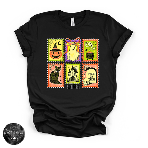 Halloween Stamps Tee | Vintage Spooky Postage Graphic T-Shirt