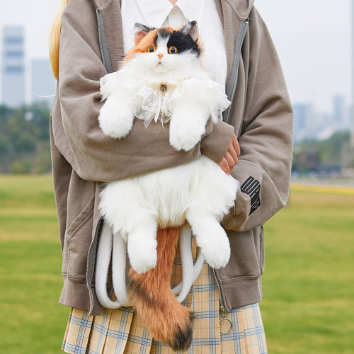 Calico Cat Backpack – Lifelike Plush Bag for Women & Kids