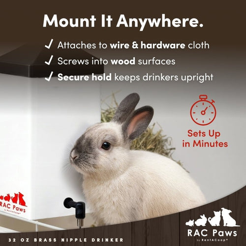 RAC Paws by RentACoop 32oz(1L) Small Animal Drinker with No-Drip Brass Nipple