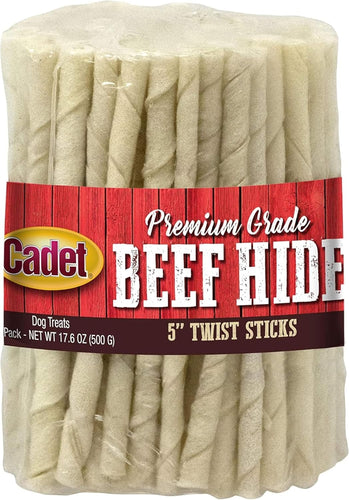 Cadet Beef Hide Rawhide Twists 5-Inch Dog Chews 100 Count Long Lasting