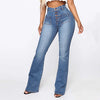 Plus Size Jeans Women Patch Pocket Washed Ladies High Waist Denim Trousers