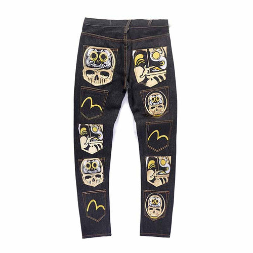 Embroidered Denim Plus Size Straight Loose Trousers