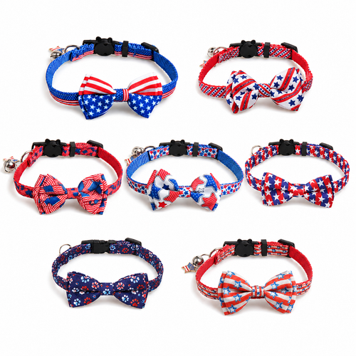 Patriotic Bow Tie Cat Collar with Bell USA