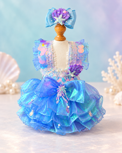 Handmade Mermaid Pet Dress with Matching Hair Bow