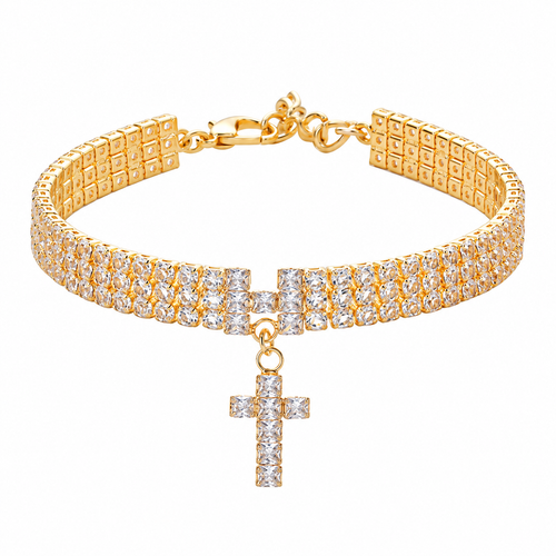 Gold-Tone Rhinestone Cross Pet Necklace