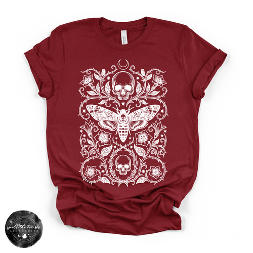 Skull Moth Tee | Gothic Death's Head Moth Graphic T-Shirt {WHITE DESIGN}