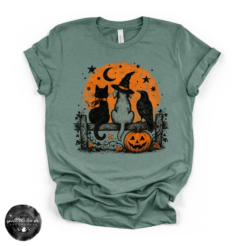 Cat, Dog & Raven Tee | Woodland Animal Graphic T-Shirt