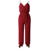 back tether deep V-neck suspender jumpsuit