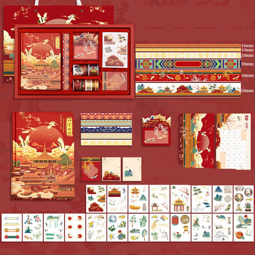 Ancient Style Hand Book Tape Stickers Sticky Notes Gift Box