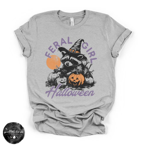 Feral Girl Halloween Tee | Funny Raccoon Graphic T-Shirt