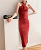 Women's Slim Fit Slim Pack Hip Cross Halter Over Knee Knit Dress