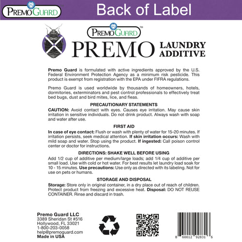 Bed Bug & Mite Laundry Additive 64 oz | Non-Toxic Treatment | Premo Guard