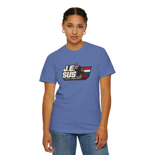 Jesus Retro Graphic T-Shirt — “J.E.SUS The  Real Eternal Hero” Christian Vintage Tee