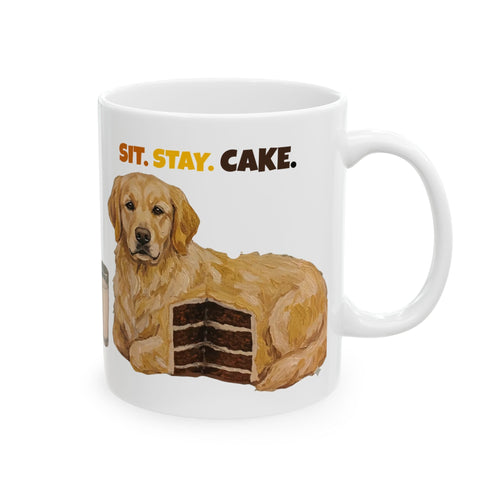 Sit. Stay. Cake. Golden Retriever Mug | Funny Dog Mom Coffee Mug