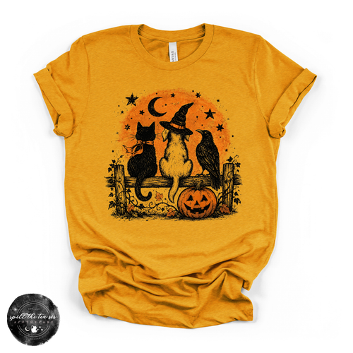 Cat, Dog & Raven Tee | Woodland Animal Graphic T-Shirt