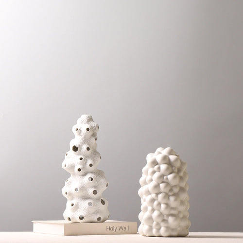 Decoration White Ceramic Vase Creative Personality Drum Bag Hollow Decoration Furnishings