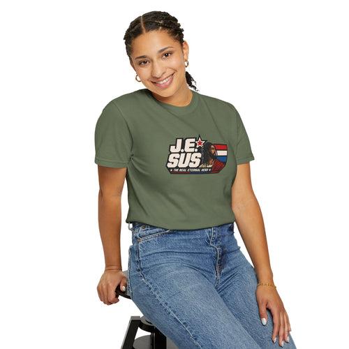 Jesus Retro Graphic T-Shirt — “J.E.SUS The  Real Eternal Hero” Christian Vintage Tee