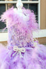 Luxury Lavender Feather Pet Wedding Gown Handmade Crystal Dog Bridal Dress Floor Length Couture Princess Wedding Outfit