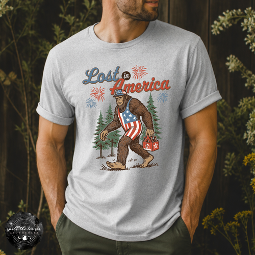 Bigfoot Lost in America Tee | Funny Sasquatch Road Trip Graphic T-Shirt
