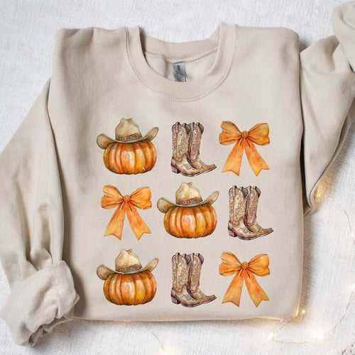 Western Fall Pumpkin Bowtie Shirt, Fall Season Shirt, Fall Autumn Shirt, Halloween Shirt, Halloween Sweatshirt T1340