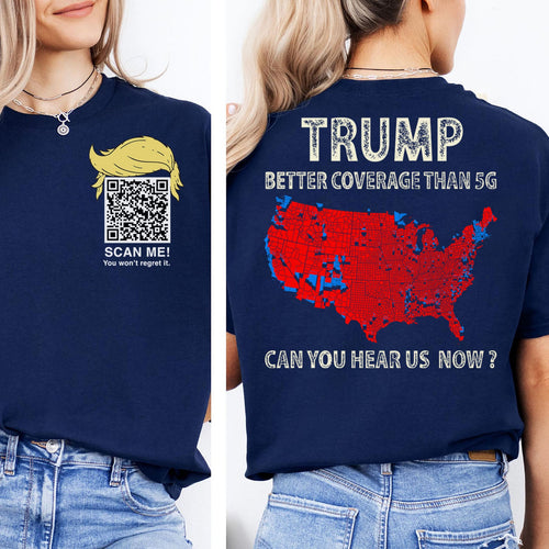 Trump Better Coverage Than Verizon Shirts | Trump QR Code Tshirts | Unique Political Shirts | Republican Political T-shirts | Trump Front & Back Shirt Dark 681885 - GOP