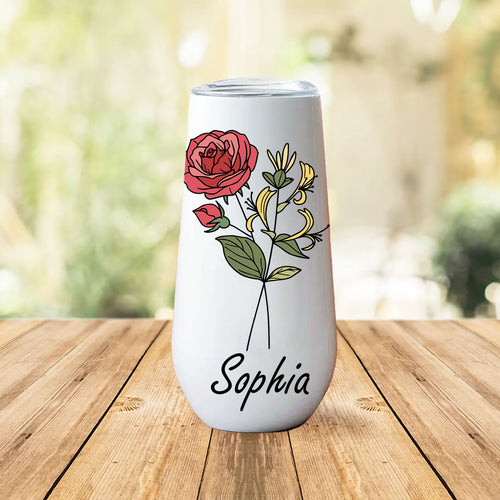 Custom Name With Birth Flower Curved 6oz Tumbler, Personalized Champagne Tumbler, Gift For Mom, Gift For Wife 682095