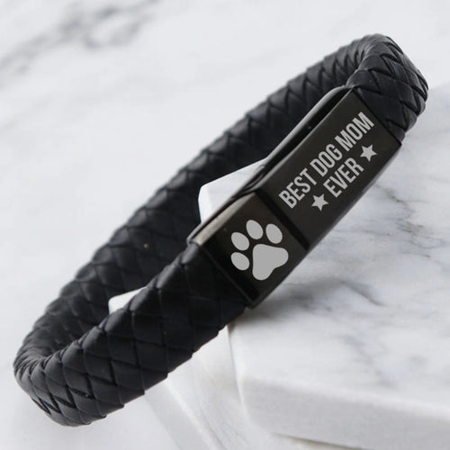 Best Dog Mom Ever Engraved Leather Bracelet | Gift for Mom, Gift for Wife, Special Gift for Mother's Day  | Dog Lover Unisex Bracelet 682238