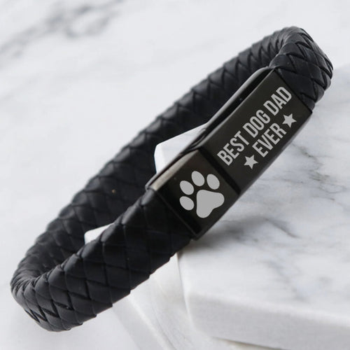 Best Dog Dad Ever Engraved Leather Bracelet | Gift for Dad, Gift for Husband, Special Gift for Father's Day  | Dog Lover Unisex Bracelet 682239