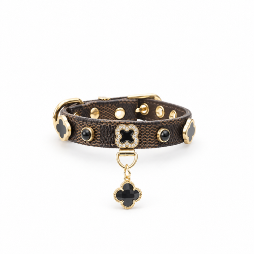 Clover Rhinestone Leather Pet Collar