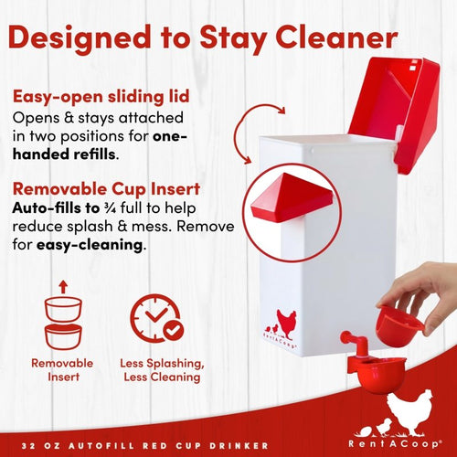 RentACoop 32oz(1L) Automatic Drinker with Auto-Fill Cup and Horizontal Nipple