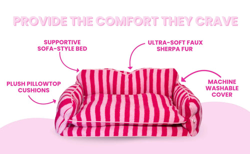 Luxury Light Blue Striped Sofa Dog Bed - Glow Pups