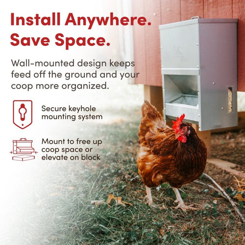 Galvanized Chicken Trough Feeder, Weatherproof Poultry Food Dispenser with Lid - 50lb
