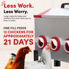 RentACoop Flock Feeder 65 lb - Large Capacity, Weatherproof Metal 6-Port Feeder for Adult Chickens, Turkeys, Ducks, and More