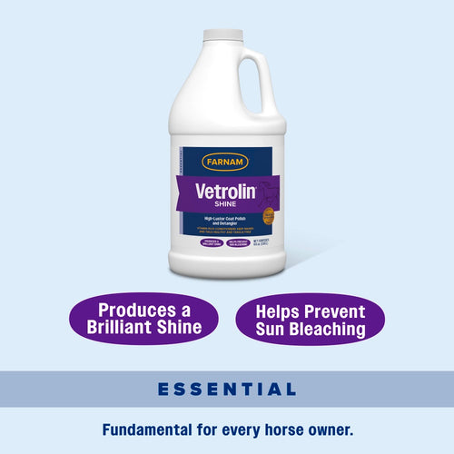 Farnam Vetrolin Shine Coat Conditioner & Shine Spray for Horses Mane Tail 64 oz.