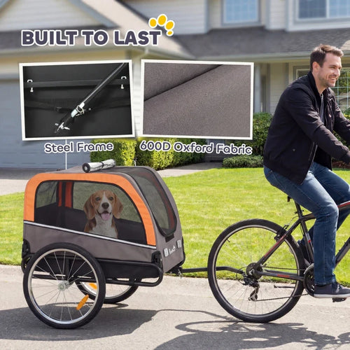 Dog Bike Trailer, Pet Cart Bicycle Carrier with 20 Air Tires, Quick-Release Wheels, Reflectors, Flag