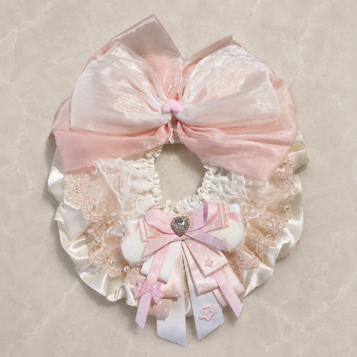Pink Bow Satin Lace Pet Bib Collar