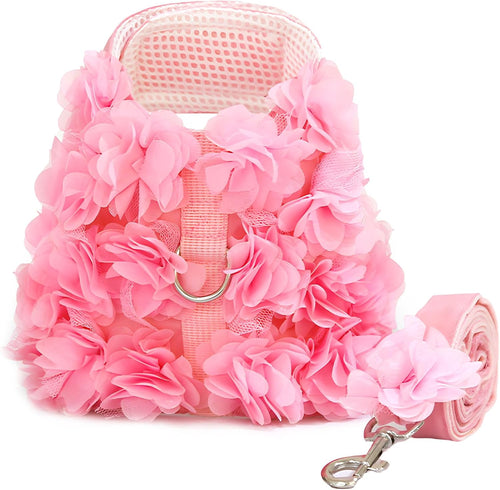 Luxury Floral Dog Harness and Leash Set – 3D Petal Puppy Vest Harness for Small Dogs & Cats