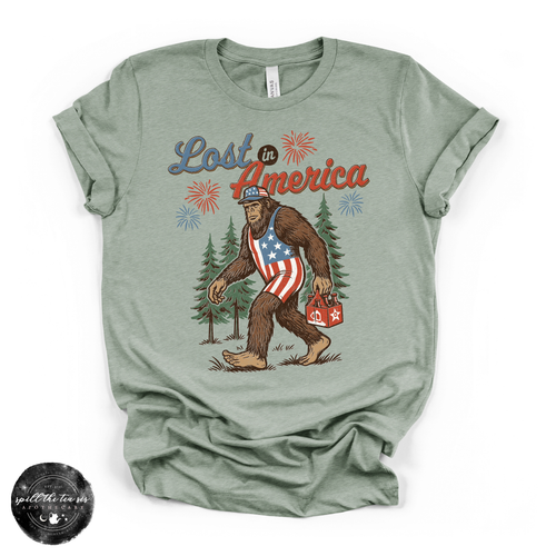 Bigfoot Lost in America Tee | Funny Sasquatch Road Trip Graphic T-Shirt